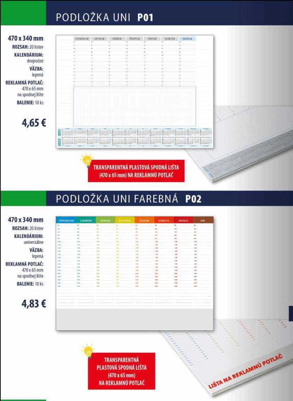 Stolové podloky a poznámkové bloky - Jednolistové stolové podloky